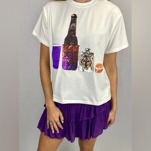 QUEEN OF SPARKLES White and Purple Graphic Short Sleeve Tee